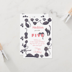 Black cat kids happy birthday card