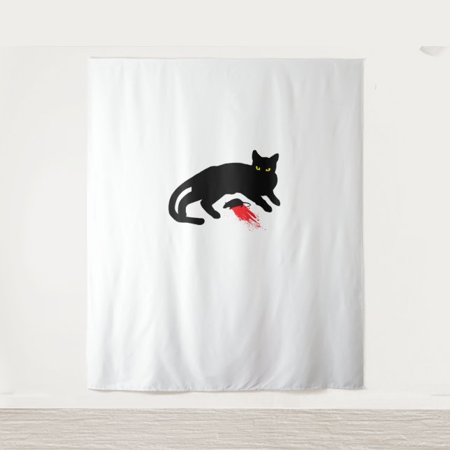 Black Cat Killer Instincts Dead Mouse Punk Goth  Tapestry (Front)