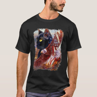 Black Cat Kitten American Flag Eagle 4th July Inde T-Shirt