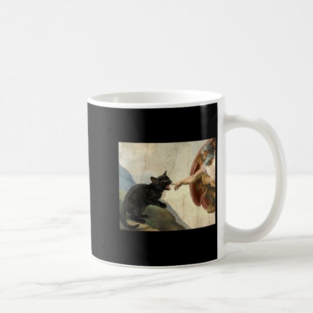Black Cat Kitten Biting Gods Hand Coffee Mug (Right)