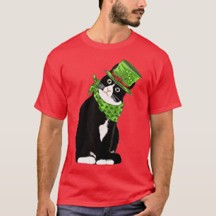 Black Cat Kitten Hat Clover Shamrock St T-Shirt