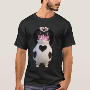 Black Cat Kitten Kawaii Lover Heart Glasses Valent T-Shirt