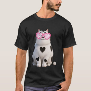 Black Cat Kitten Kawaii Lover Heart Glasses Valent T-Shirt