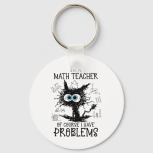 Black Cat Kitty I'm A Math Teacher Of Course I Hav Key Ring
