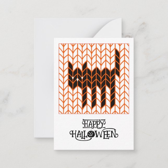 BLACK CAT KNIT 3.5x2.5 Flat Halloween Notecard (Front)