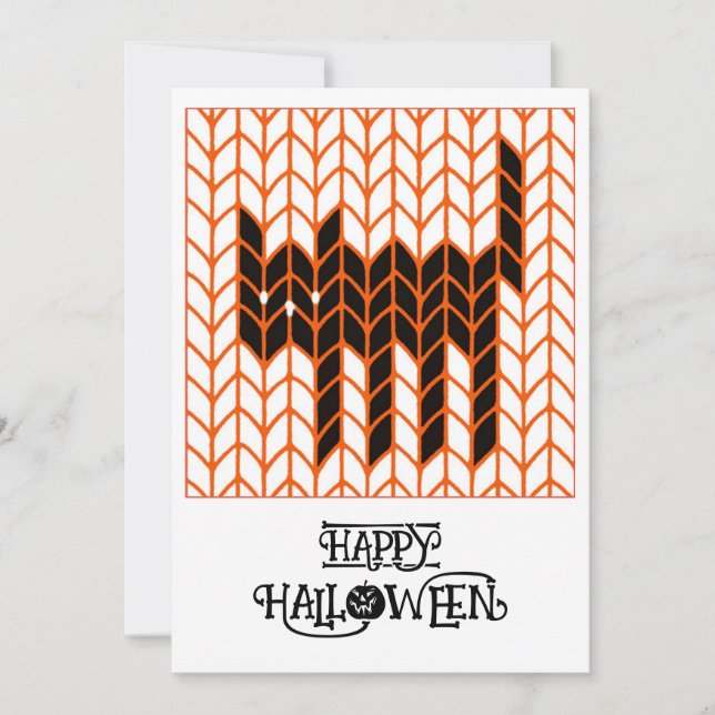 BLACK CAT KNIT 5x7 Flat Halloween Card (Front)