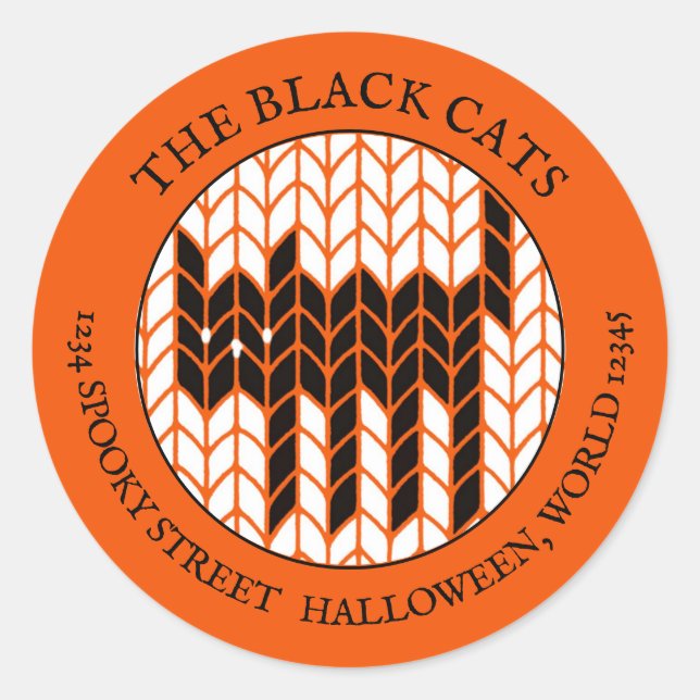 BLACK CAT KNIT Small Round Return Address Label II (Front)