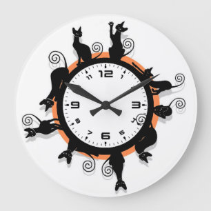 Black cat large clock