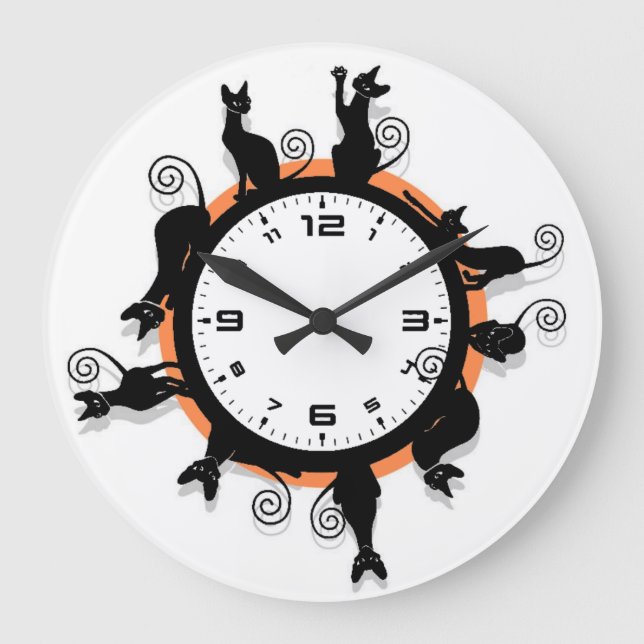Black cat large clock (Front)