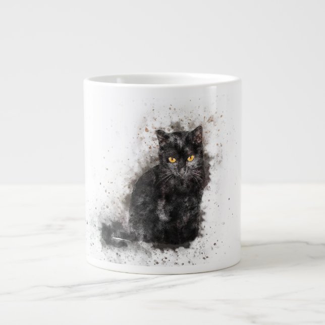 Black cat large coffee mug (Front)