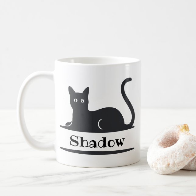 Black Cat Laying Down Monogrammed Coffee Mug (With Donut)