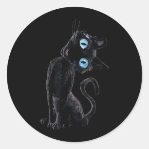 Black Cat Lazy Cute Meme Button Eyes Kitty Lovers Classic Round Sticker