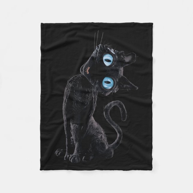 Black Cat Lazy Cute Meme Button Eyes Kitty Lovers Fleece Blanket (Front)