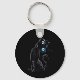 Black Cat Lazy Cute Meme Button Eyes Kitty Lovers Key Ring