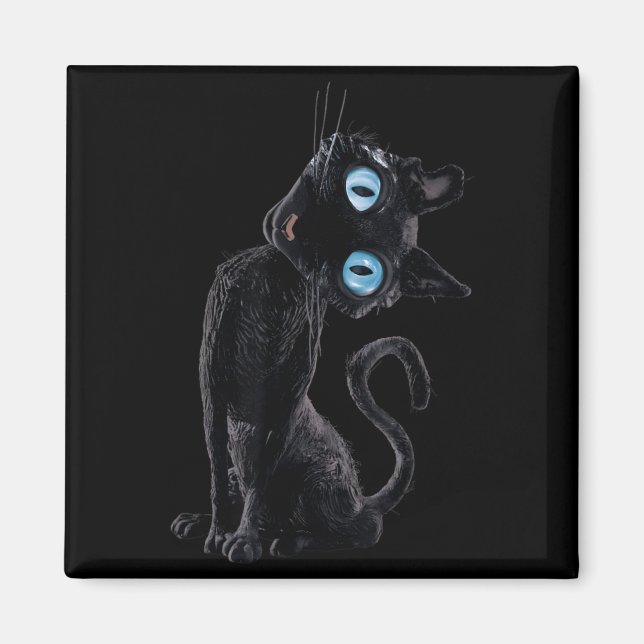 Black Cat Lazy Cute Meme Button Eyes Kitty Lovers Magnet (Front)