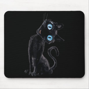 Black Cat Lazy Cute Meme Button Eyes Kitty Lovers Mouse Mat