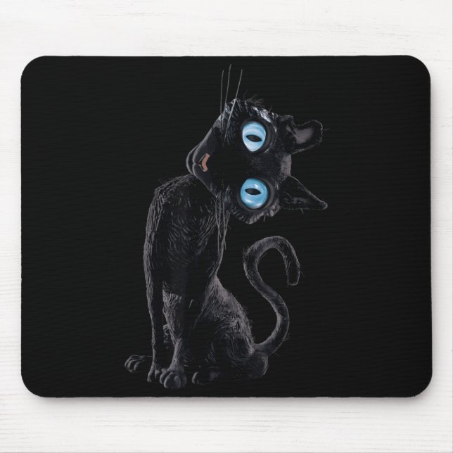 Black Cat Lazy Cute Meme Button Eyes Kitty Lovers Mouse Mat (Front)