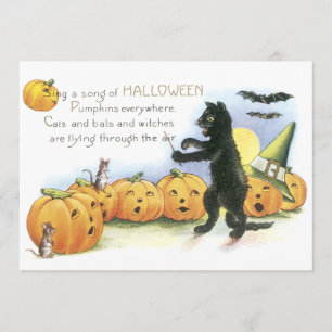 Black Cat Leading Jack O' Lantern Halloween Choir Card
