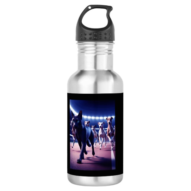 Black Cat Leading Pack Of Dogs At Dog Track 532 Ml Water Bottle (Front)