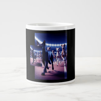 Black Cat Leading Pack Of Dogs At Dog Track Large Coffee Mug