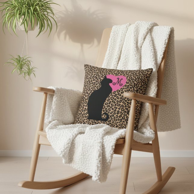 Black Cat Leopard Monogram Cushion (Creator Uploaded)