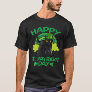 Black Cat Leprechaun Shamrock St Patrick's Day Cat T-Shirt