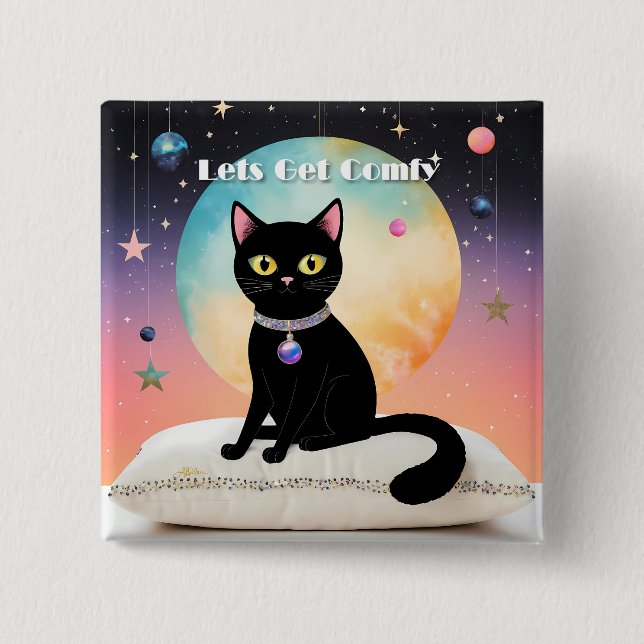 Black Cat - Lets Get Comfy 15 Cm Square Badge (Front)
