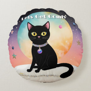 Black Cat - Lets Get Comfy Round Cushion