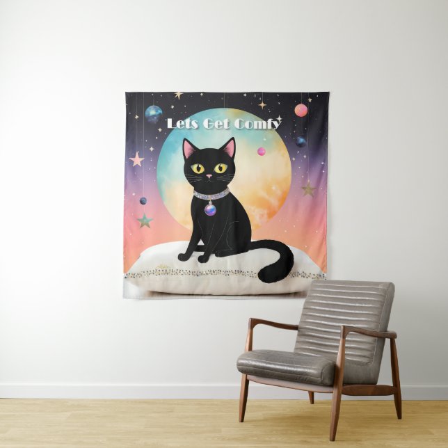 Black Cat - Lets Get Comfy Tapestry (In Situ)
