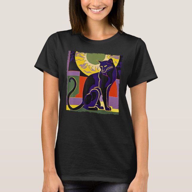 Black Cat Lion Moon for Kids Women Men T-Shirt (Front)