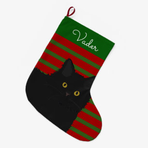 Black Cat Long Hair Personalised Large Christmas Stocking