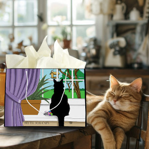 Black Cat Looking Out Window Large Gift Bag