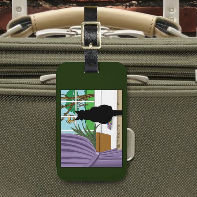 Black Cat Looking Out Window Luggage Tag (Creator Uploaded)