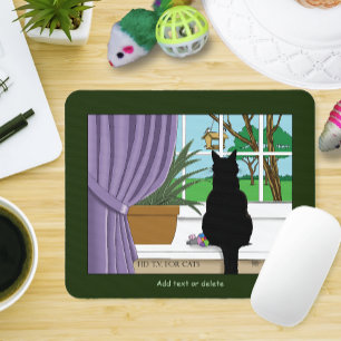 Black Cat Looking Out Window Mouse Mat