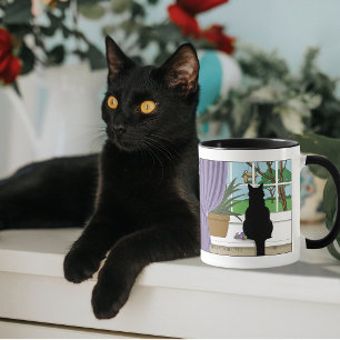 Black Cat Looking Out Window Mug