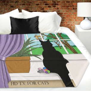 Black Cat Looking Out Window Sherpa Blanket