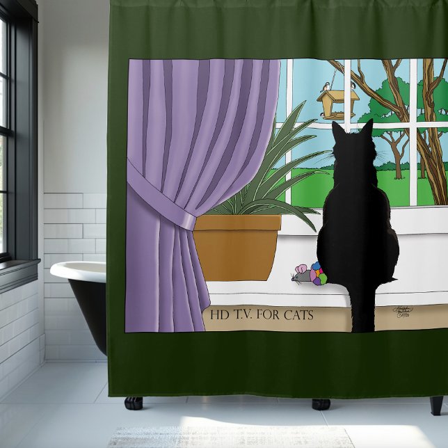 Black Cat Looking Out Window Shower Curtain (Creator Uploaded)