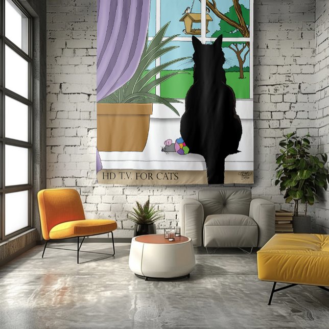 Black Cat Looking Out Window Tapestry (Creator Uploaded)