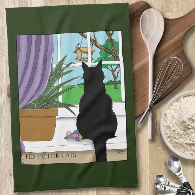 Black Cat Looking Out Window Tea Towel (Creator Uploaded)