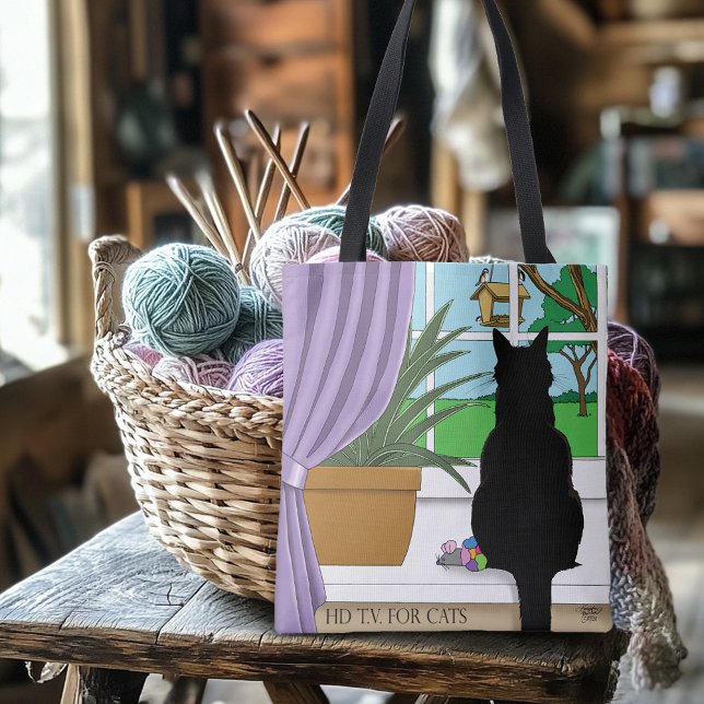 Black Cat Looking Out Window Tote Bag (Creator Uploaded)