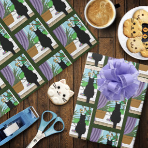 Black Cat Looking Out Window Wrapping Paper