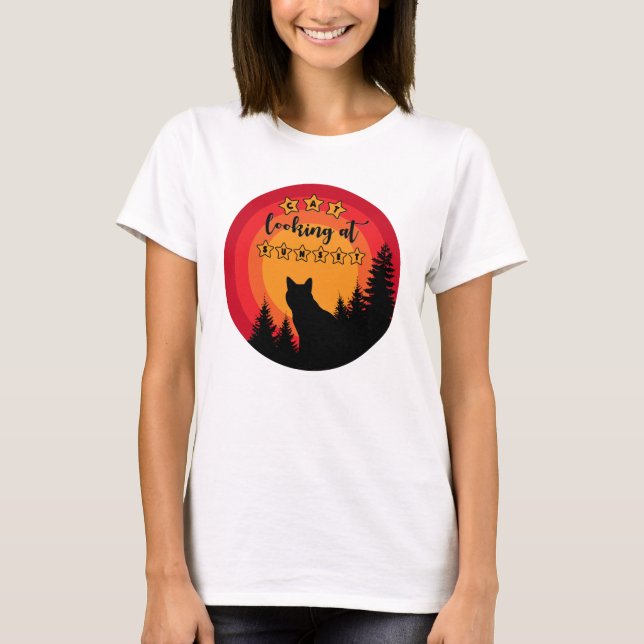Black cat looks at sunset T-Shirt (Front)