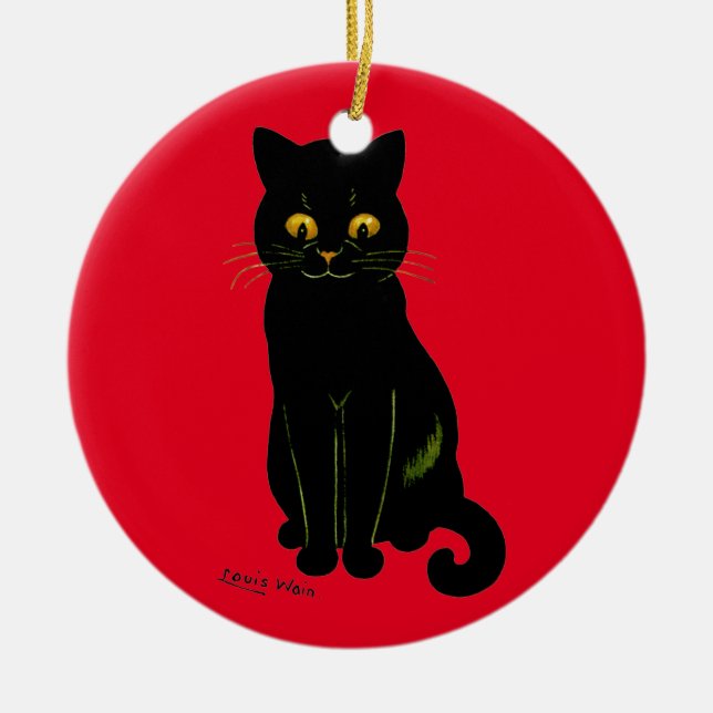 Black cat, Louis Wain Ceramic Tree Decoration (Front)