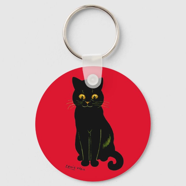 Black cat, Louis Wain Key Ring (Front)