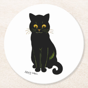 Black cat, Louis Wain Round Paper Coaster