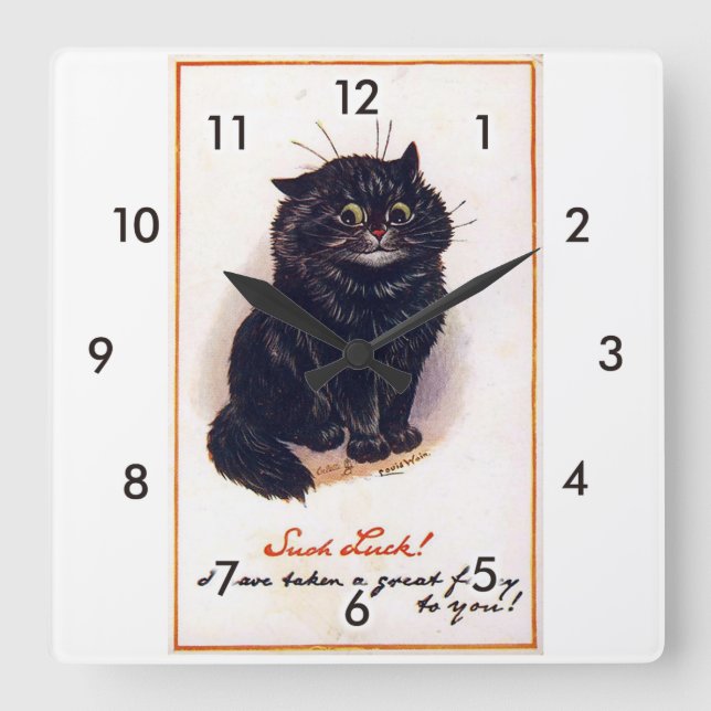 Black cat, Louis Wain Square Wall Clock (Front)