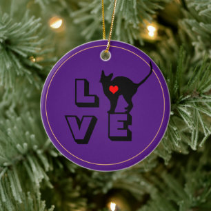 Black Cat & LOVE animals, cat lady /Christmas Ceramic Tree Decoration