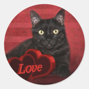 Black cat love classic round sticker