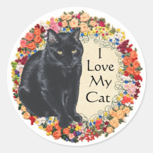 Black Cat Love Classic Round Sticker