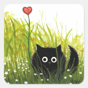 Black Cat Love Heart by Bihrle Square Sticker